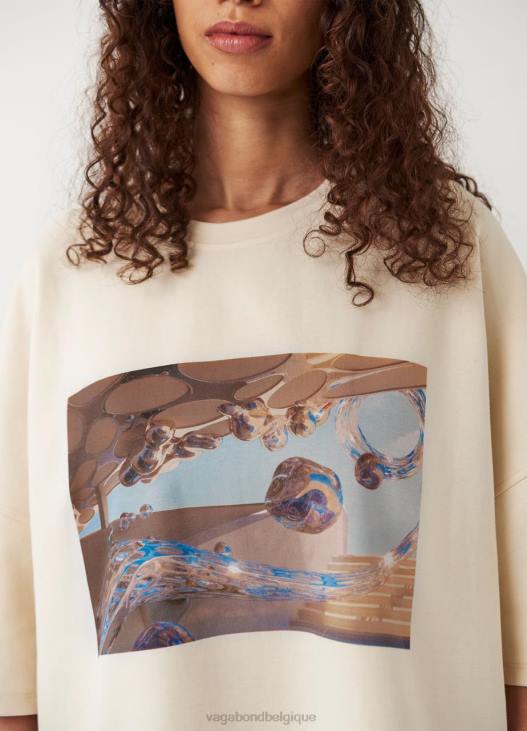 vêtements textile blanc cassé femmes 4N8J258 Vagabond tee shirt boxy x micky ho - Vagabond sandales femme