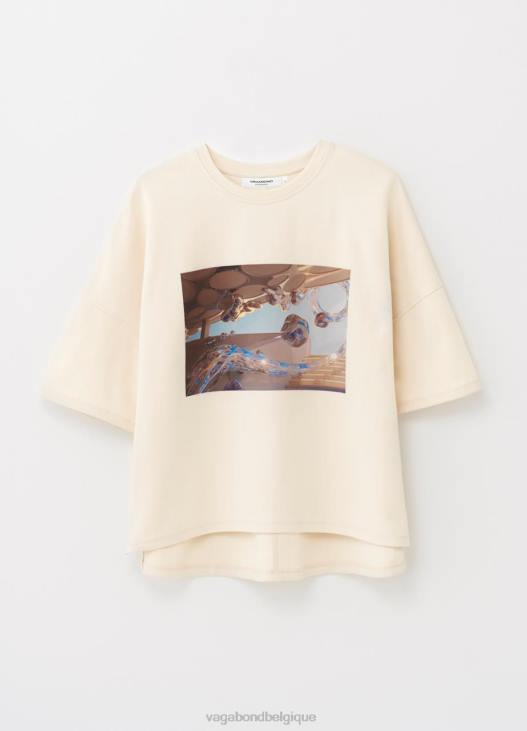 vêtements textile blanc cassé femmes 4N8J258 Vagabond tee shirt boxy x micky ho - Vagabond sandales femme